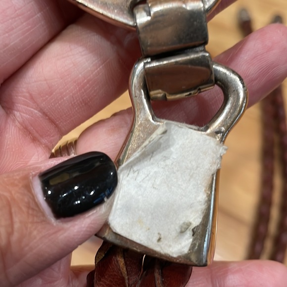 Vintage leather rope braided tie belt brown silver tone details medium large - Picture 4 of 12